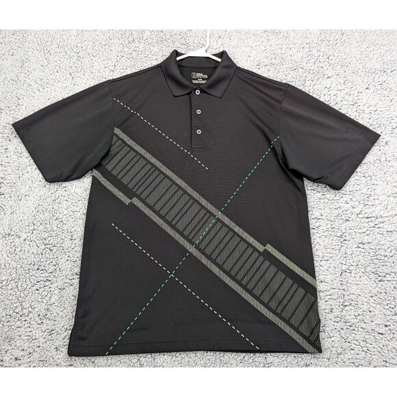 PGA Tour Golf Polo Mens M Abstract Short Sleeve Breathable Vacation Travel Black - Picture 1 of 12